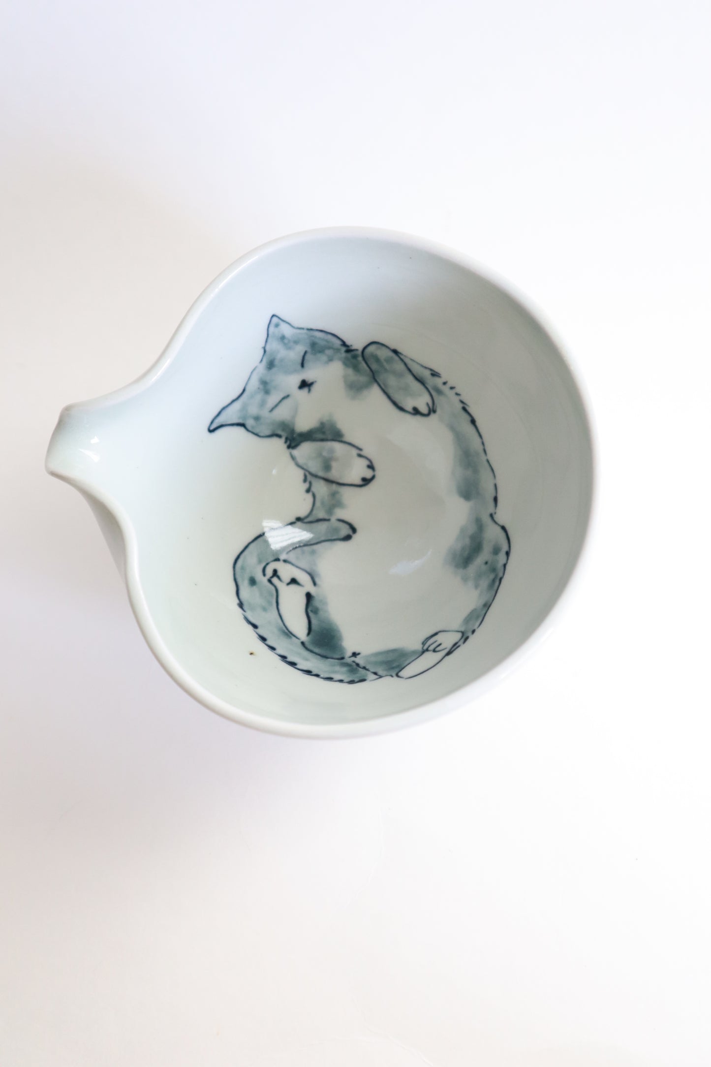 Sleepy the cat in matcha bowl