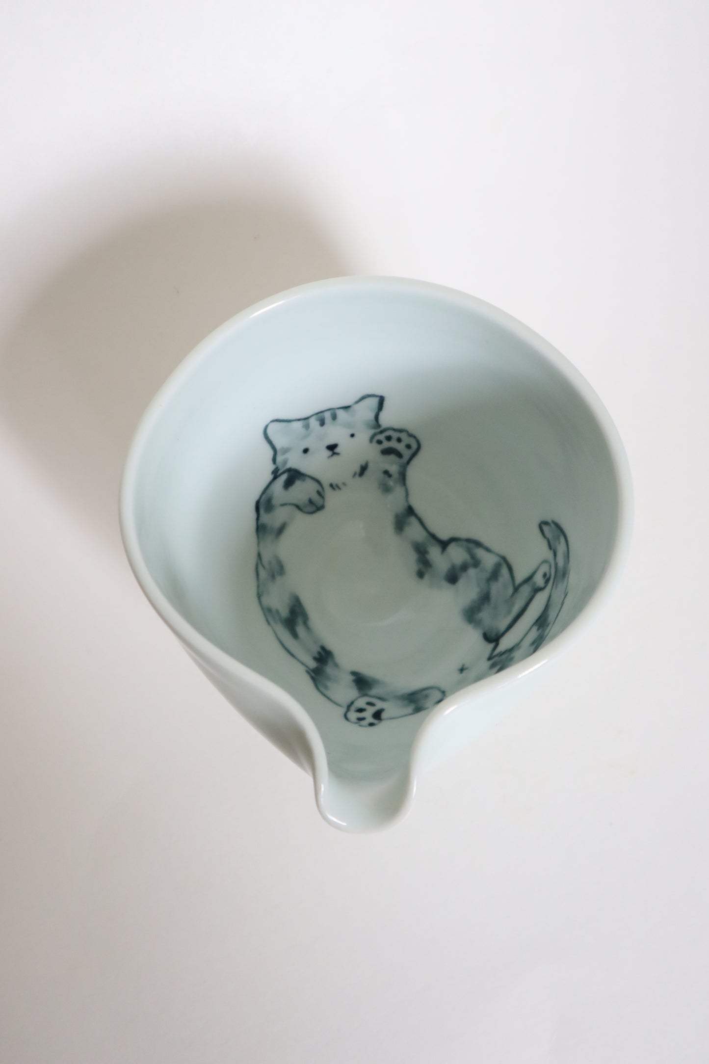 Button the cat in matcha bowl
