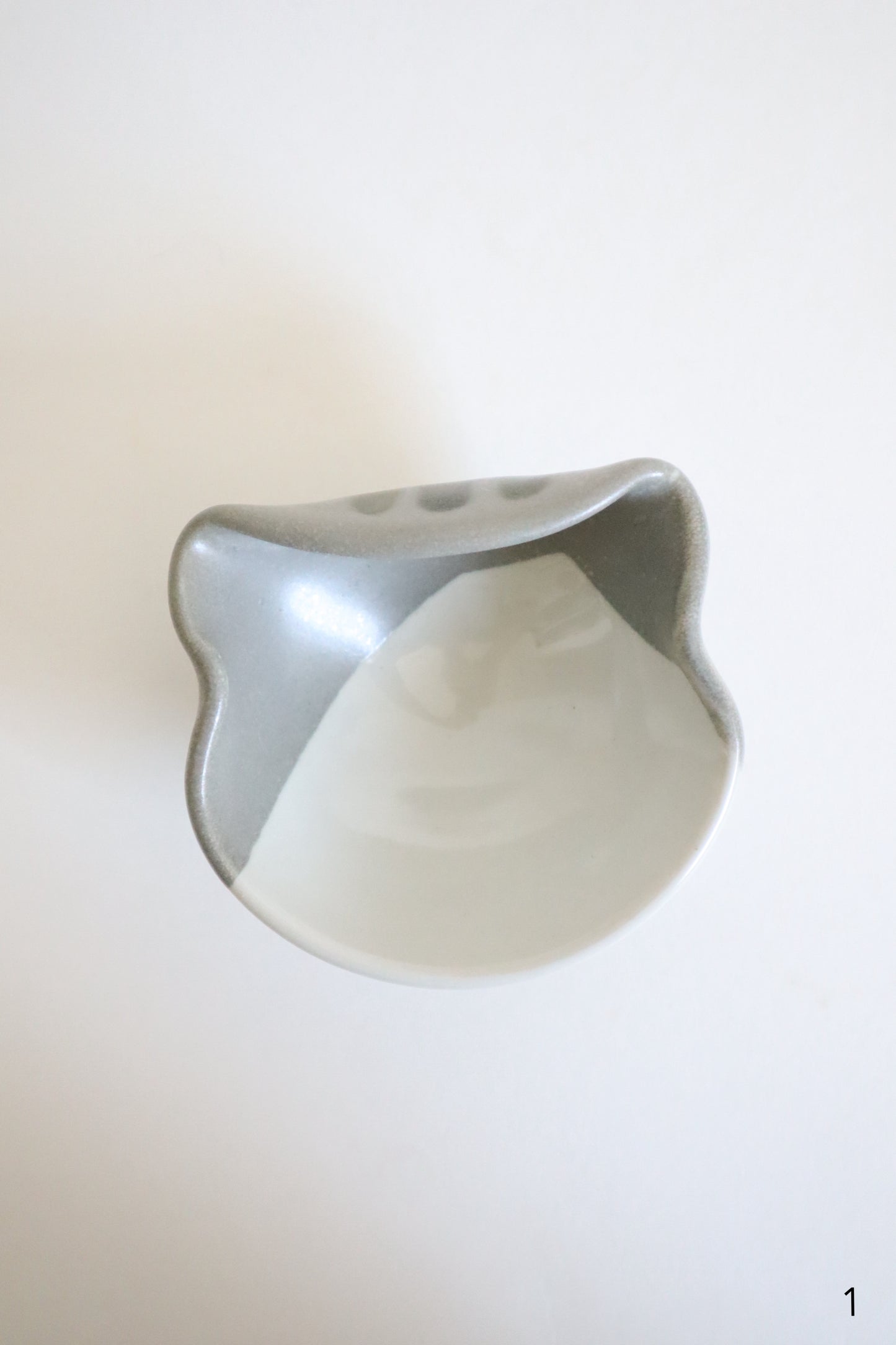 small gray & white cat dishes